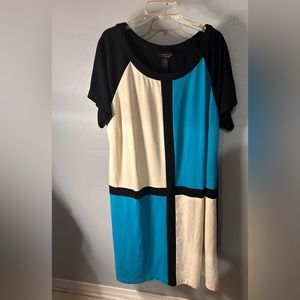 Signature by Robbie Bee Black, Blue, and Cream Mini Dress